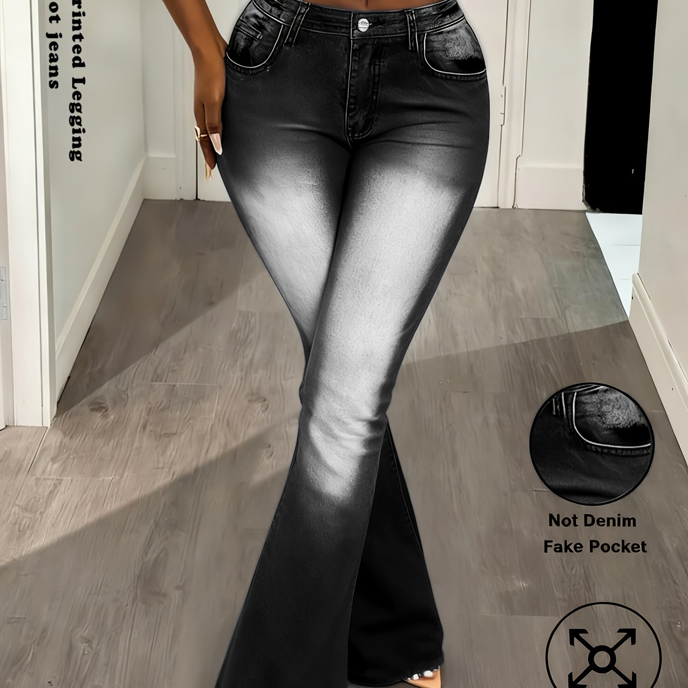 E-shop [Bedruckte Hose - Kein Denim-Stoff] Bedruckte Leggings; Stoff ohne Faltenbildung; Hochgeschnittenes, leicht ausgestelltes Design für und