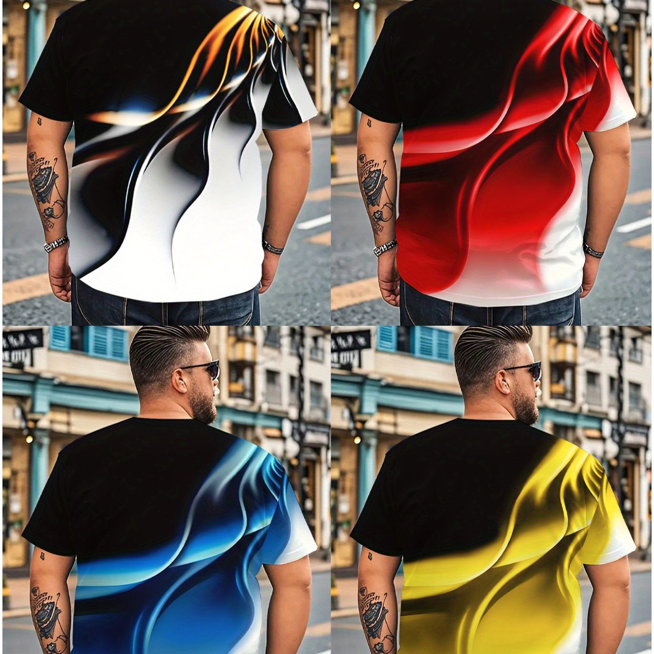 TEMU 4pcs Men's Plus Size Short Sleeve T-shirt Set - Casual Round Neck Tops With Random Vibrant Prints, Regular Fit For Teens And Adults, , Casual
