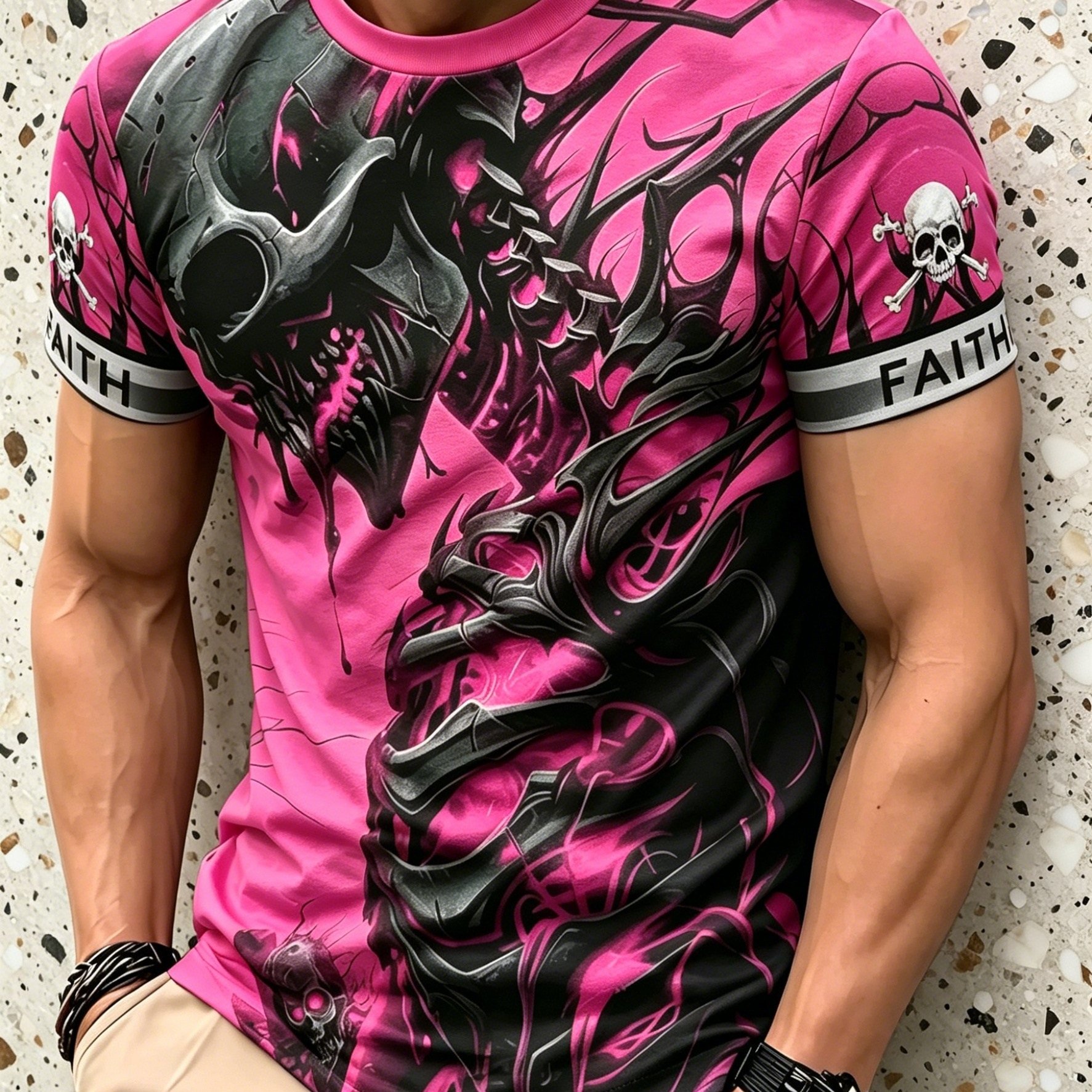 TEMU Men' Fashion T-shirt, Light Short Sleeve Top, Casual Trendy Neck Short Sleeve Tee, Creative 3d Print Design