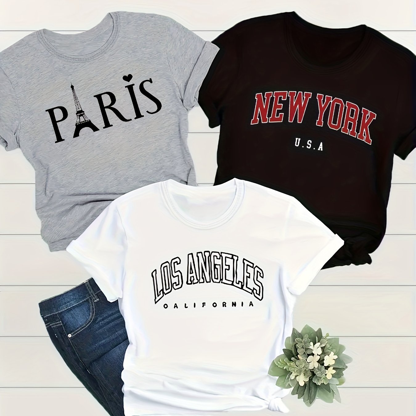 TEMU Plus Size - Plus Size - Plus Size Casual Fashion Printed Women's T-shirt 3pcs Set, Trendy Letter Base Layer Daily Outing Individual Style