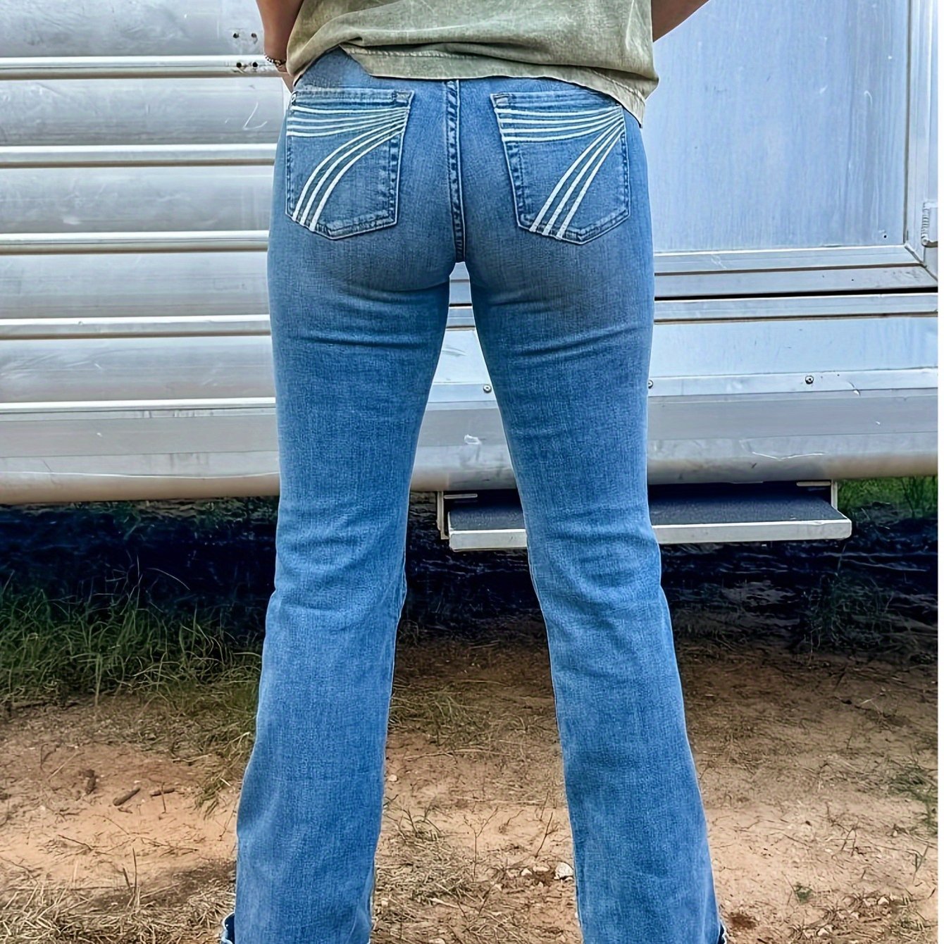 TEMU Women's Stretchy Pull Jeans With Embroidery