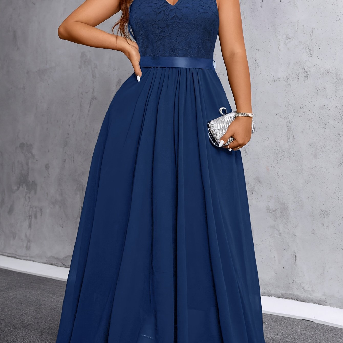 TEMU Robe grande taille pour femme - Panneaux de dentelle en de soie chiffon élégants et stylés - Parfaite pour les fêtes et les réunions - Vêtement
