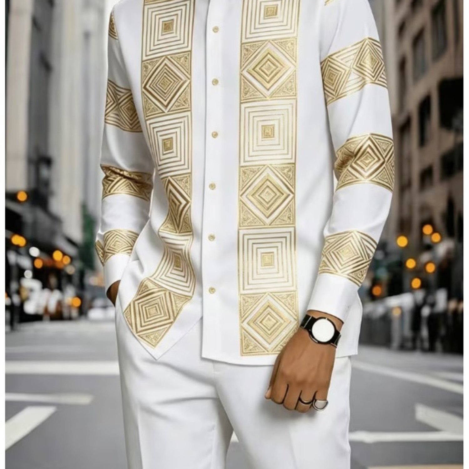 Image of Men's Plus Size Big And Tall Geometric Casual Outfit 2pcs Set Lightweight Breathable Relaxed Fit Street Style Daily Wear Vacation Wear Holiday Gift Trendy Summer Fashion Matching Top And Pants Set