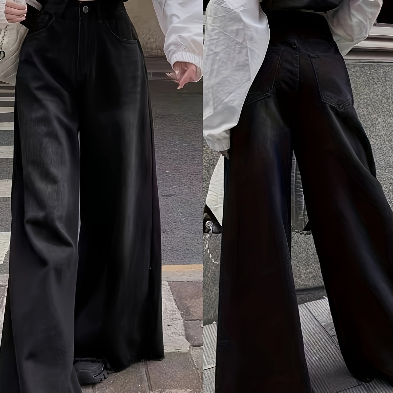 TEMU Original Hem Wide-leg Loose Streetwear Loose Fit Jeans, Women's Jeans And Clothing, Straight Leg Jeans For Women High Waist, Womens Baggy Jeans,