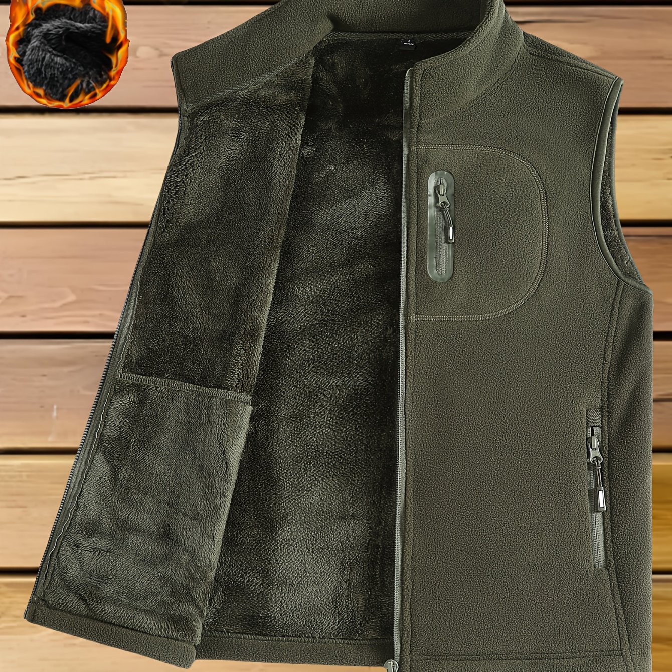 Image of Autumn And Winter Men's Casual Fleece Vest Men's Thickened Fleece Composite Fleece Collar Cardigan Vest Winter Outing Casual Warm Sleeveless Jacket Vest
