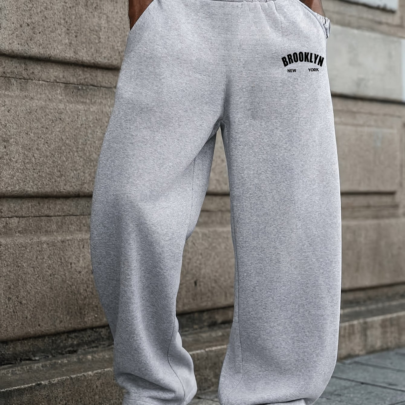 TEMU Men's Wide-leg Athletic Sweatpants With Elastic Waist & Letter Print - Loose-fit Streetwear Joggers, Side Pants Suitable For Gym, Training,