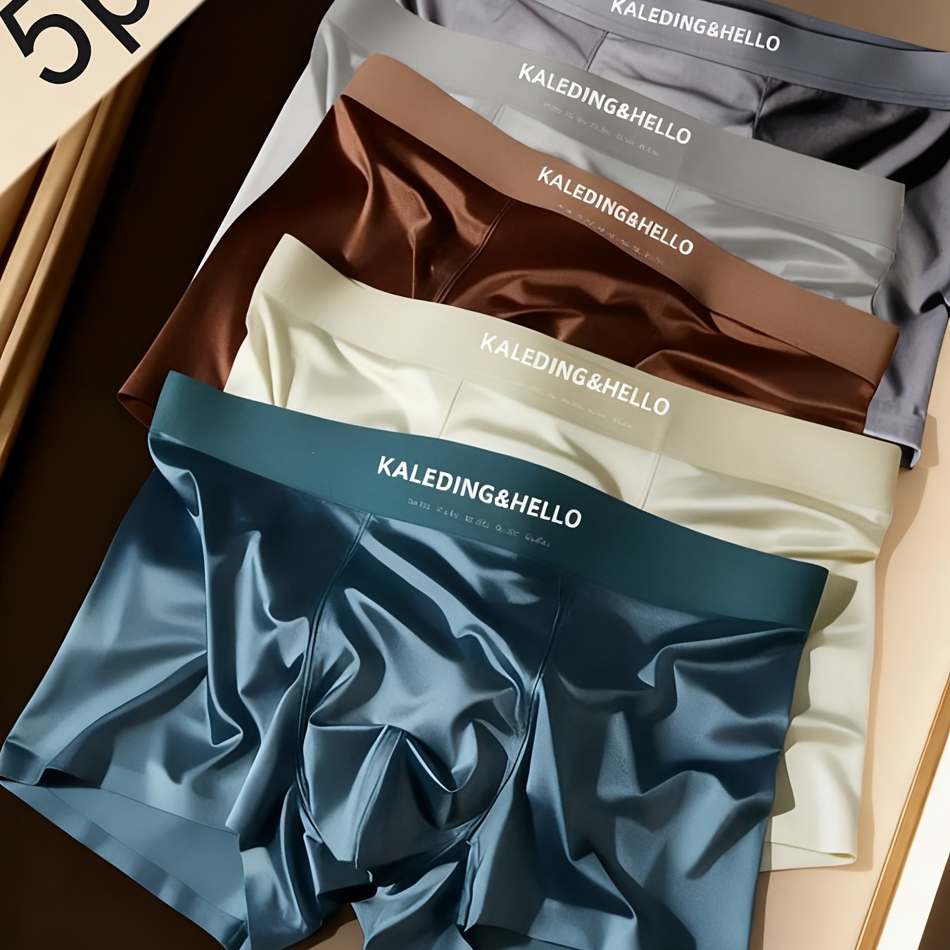 TEMU Boxer da casuali, 5 pezzi assortiti, morbidi e confortevoli, con elastico a forma di , tessuto lucido, sportivo, pantaloncini da , adatti a ,