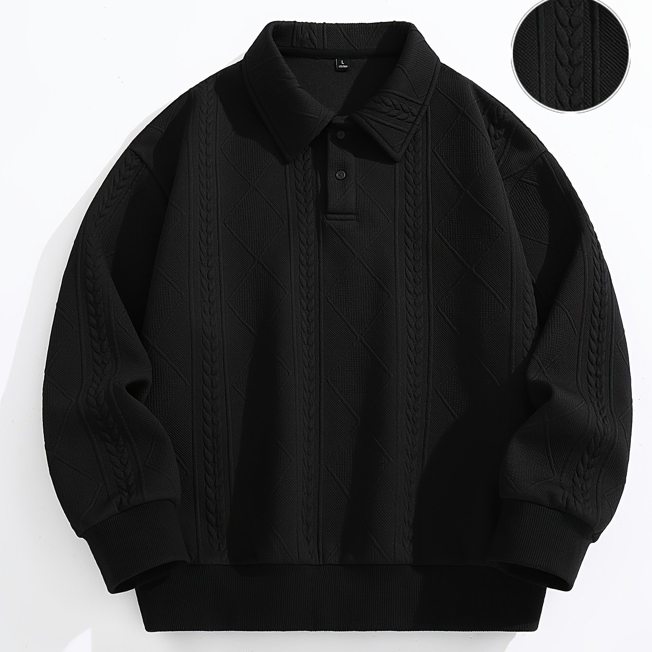 Men's Autumn Textured Sweatshirt With Lapel And Jacquard Tops, Heavyweight Air Layer Casual Jacket