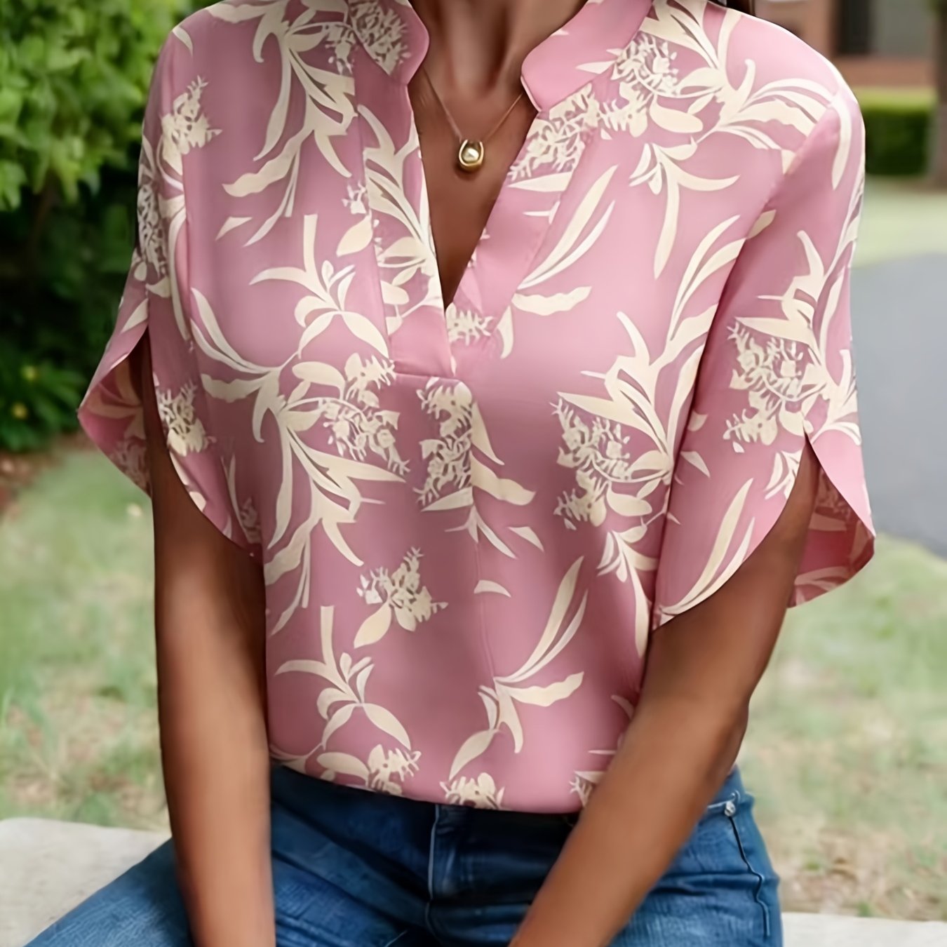 TEMU Women's Spring Summer Fashion Printed Shirt, V-neck Pullover Blouse, Loose Casual Quick-dry/machine Washable