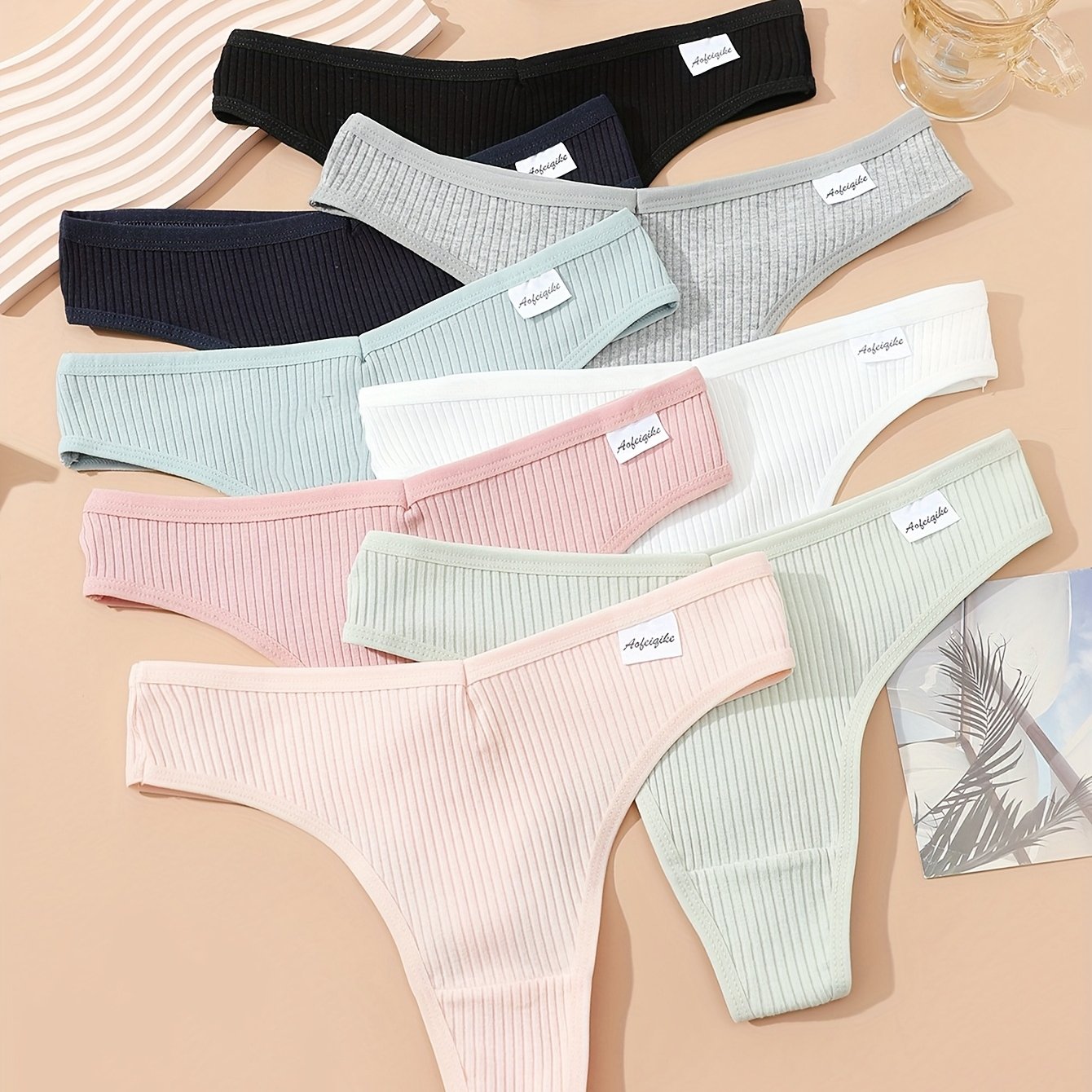 Image of 8-pack Women's Thong Panties, Sexy Low-waist Seamless Underwear, Pure And Desirable Sporty Style Women's Panties