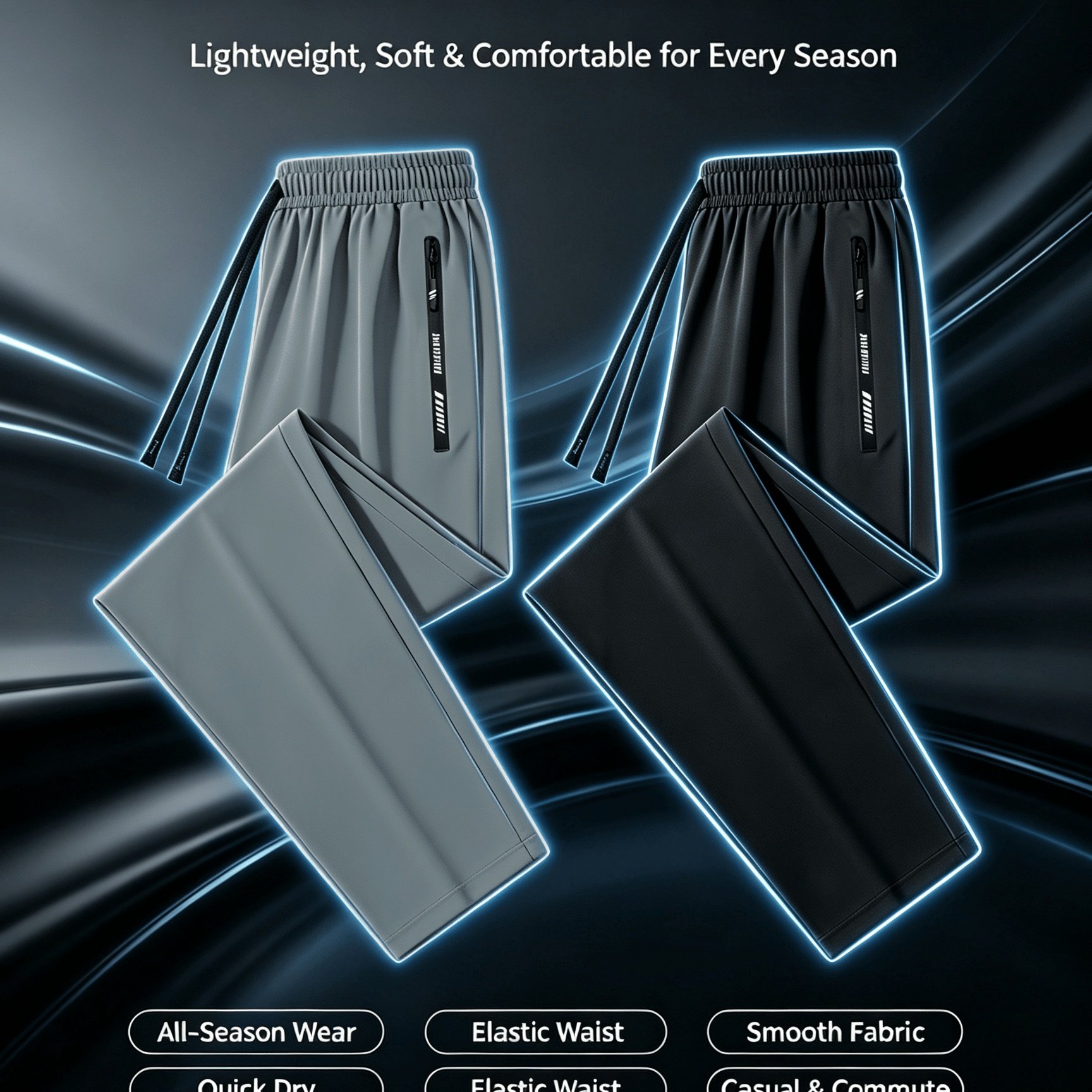 TEMU 2pcs Men's Spring/autumn Stretch Casual Pants, Lightweight, Quick-soft, Comfortable, Breathable Straight-leg Trousers For Casual Sports, With