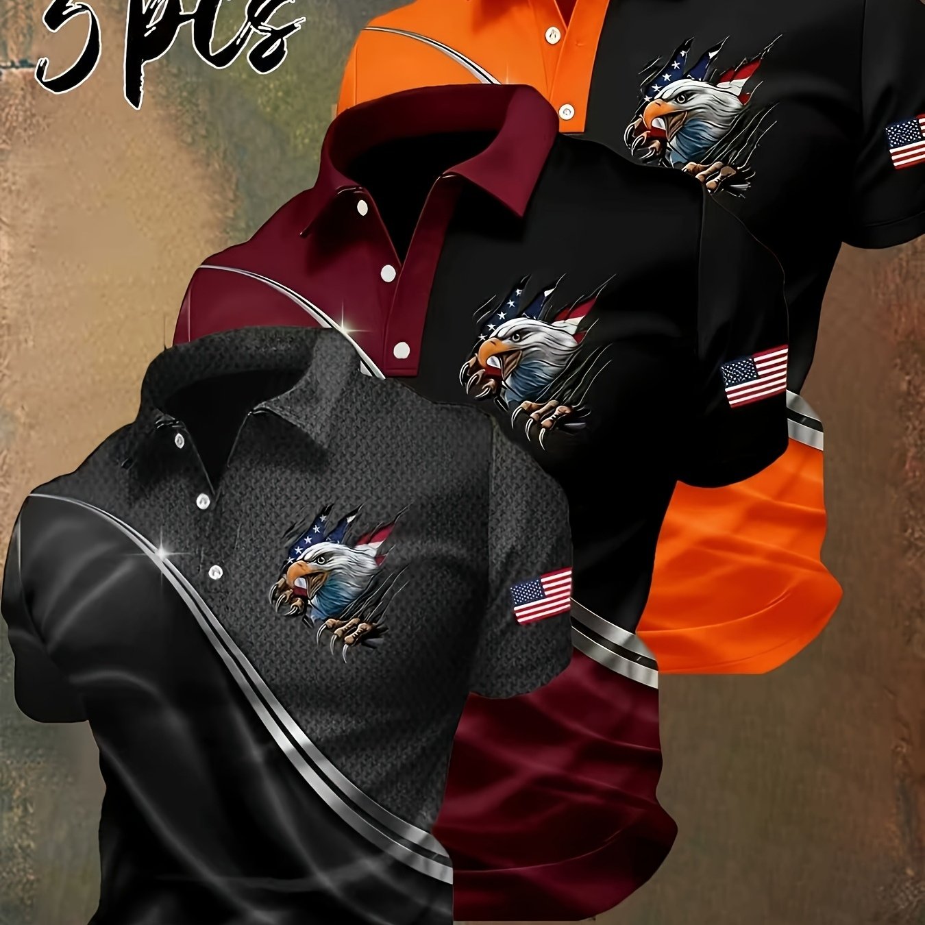 3pcs Set, Men's Casual Fashion 250th Anniversary Themed Printed Short-sleeve Shirt