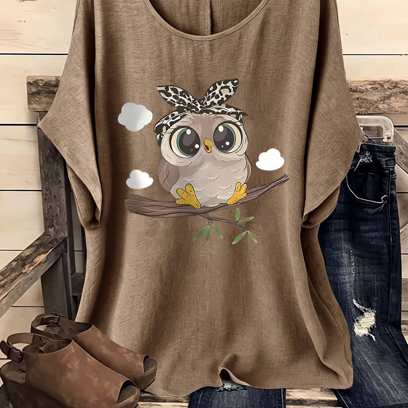 TEMU European And Easy Bohemian Style Retro Round Neck Short-sleeved Shirt, One-piece Women's Shirt, Retro Women's Clothing, Women's Shirt, Spring,