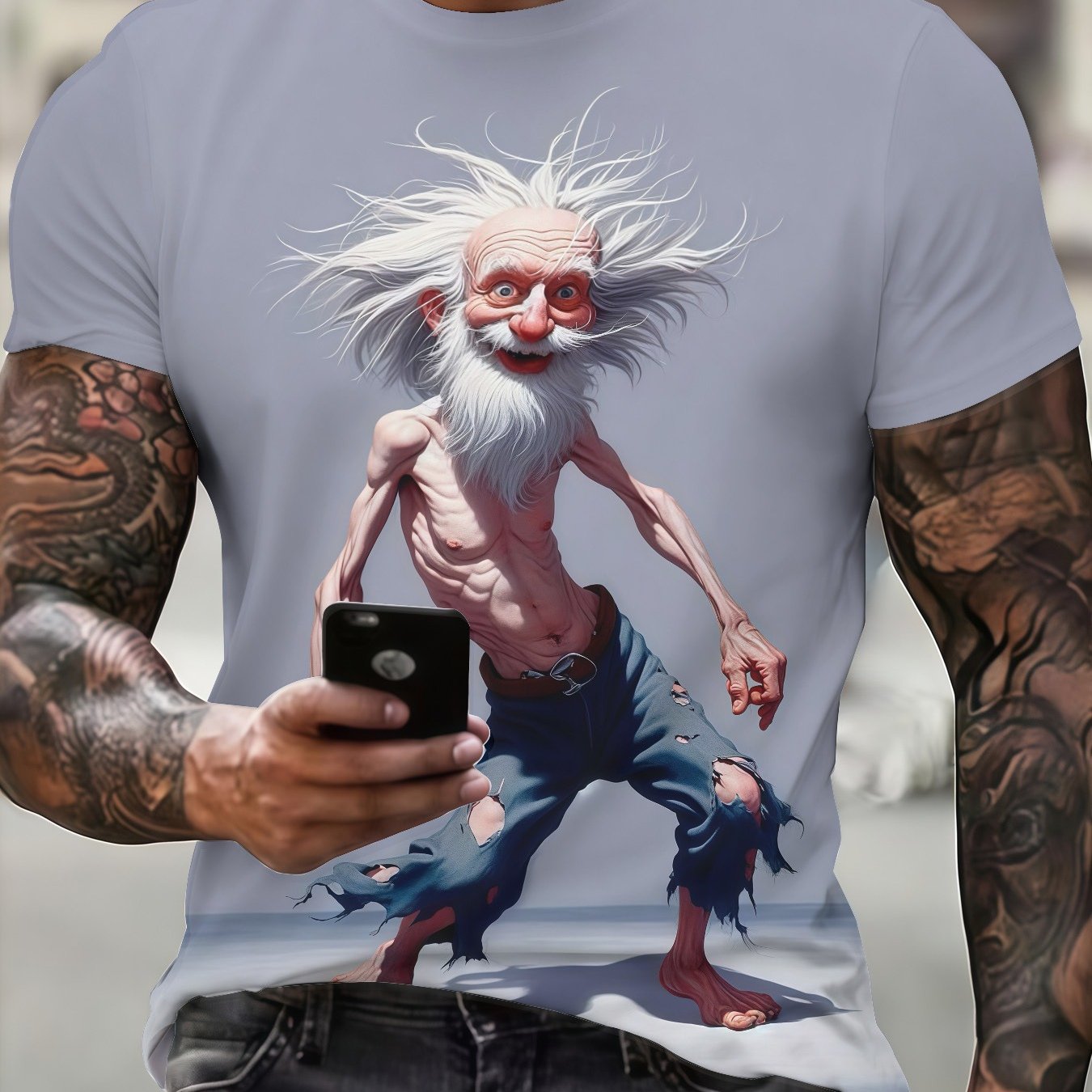 TEMU [print Design â Not Textured//sequins] Summer New Crane Hair Road Pattern Short Sleeve Design T-shirt Element Trendy Men's Casual Fashion Top