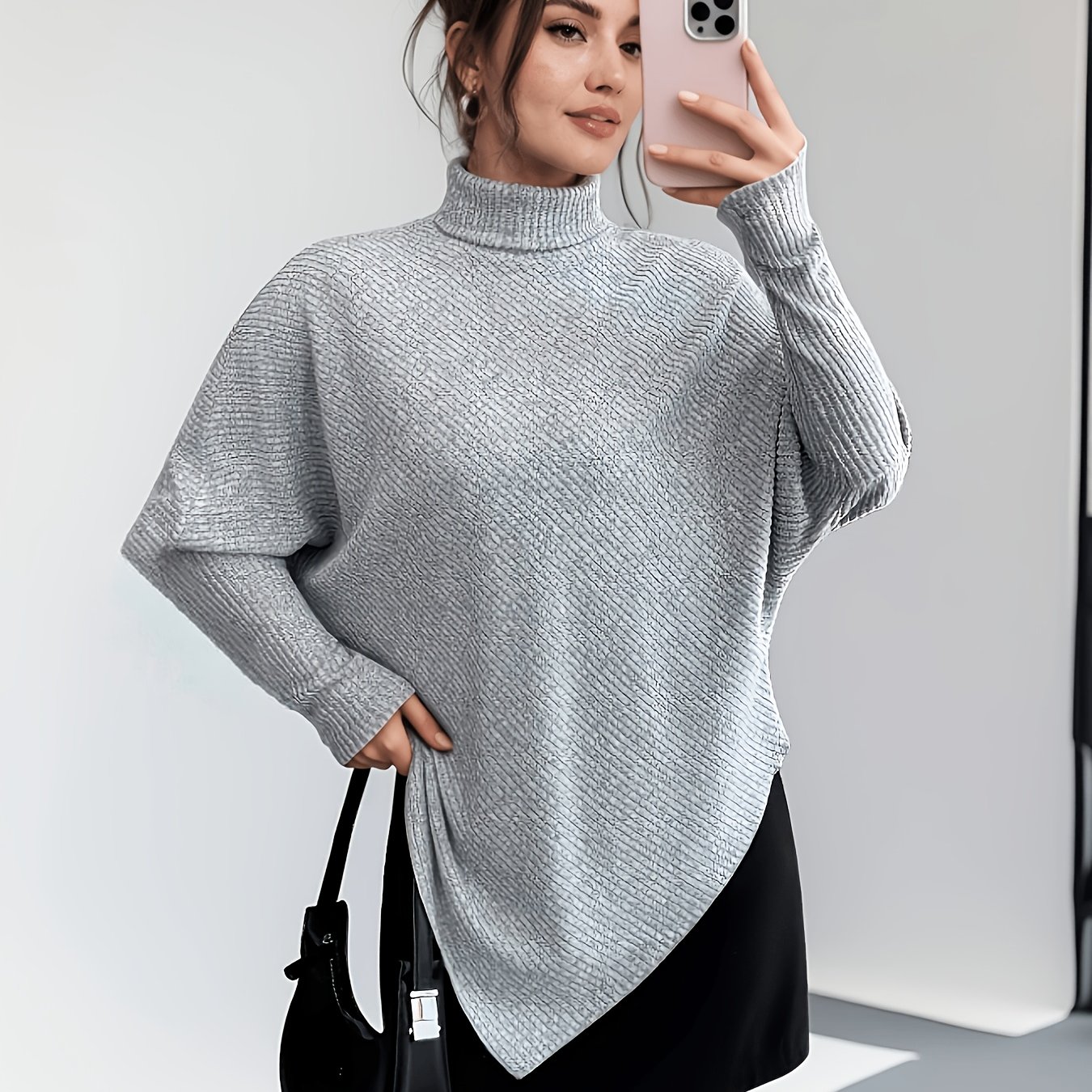 TEMU Elegantes, geripptes Damen T-Shirt mit Stehkragen, vielseitig