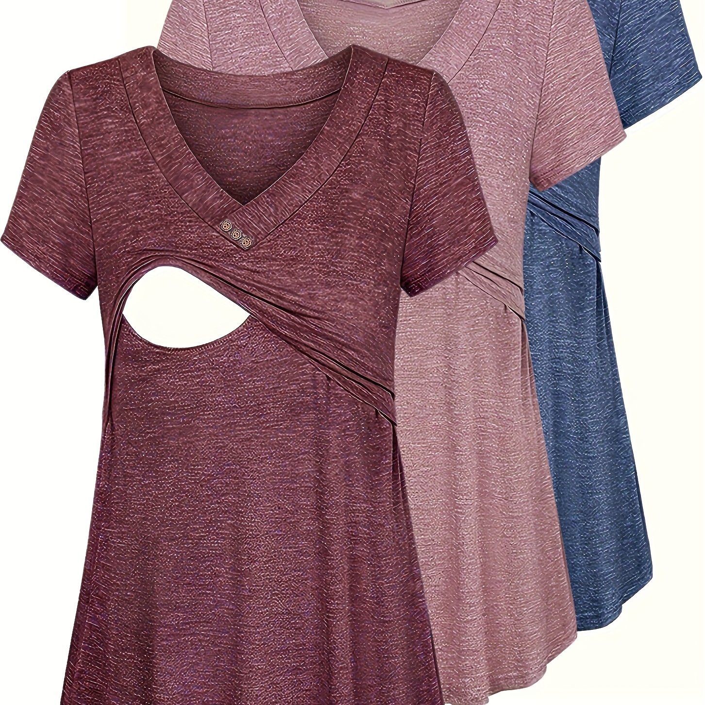 3pcs Short Sleeve V-neck Maternity Nursing Top