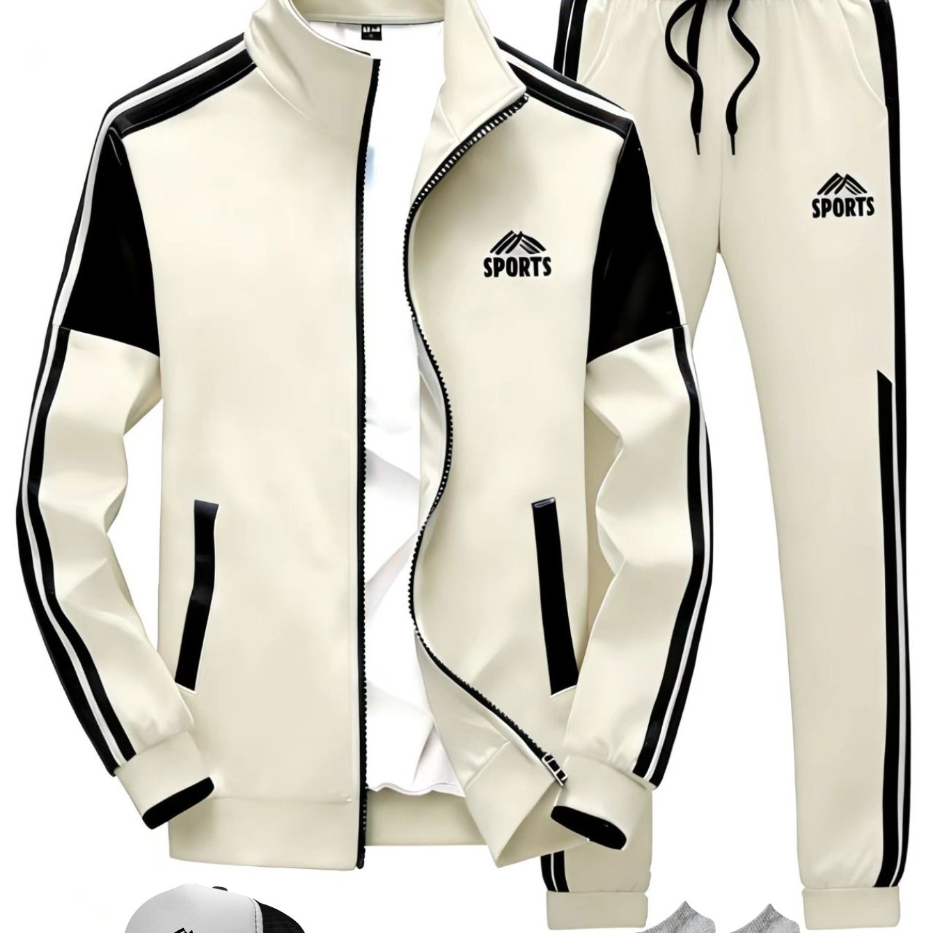 This New 2026 Casual Tracksuit (zip-up Jacket, Pants, Hat, And Socks) Is Perfect For Spring 2026. Featuring A Plaid Design Suitable For Any Occasion, In A Of Colors, Has A Fitted Silhouette