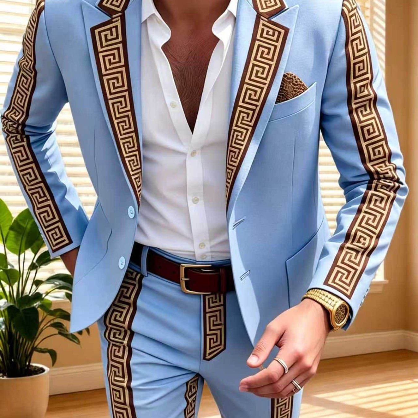 Men's Casual Suit Set, Regular Fit Matching Set, Casual And Semi-formal Wear, Personalized Daily Street Style, Suit, Unique Piece For Personalized