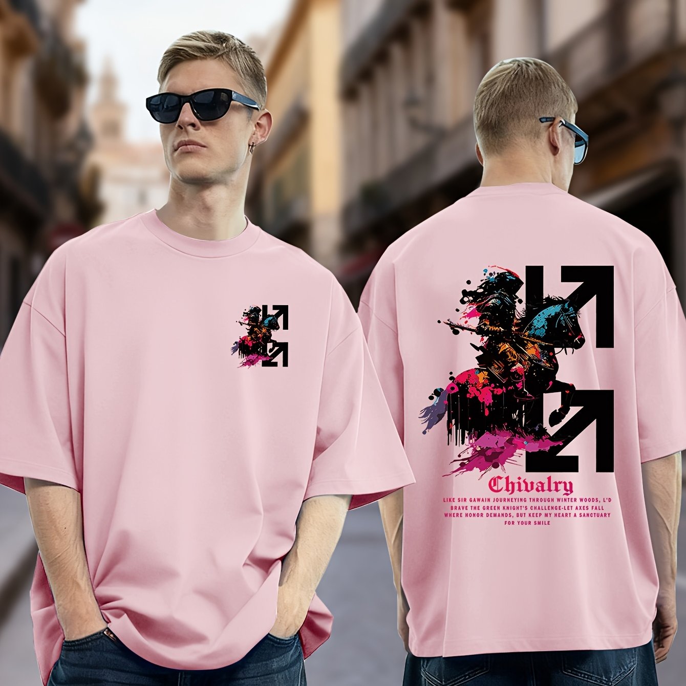 TEMU Men's Loose-fitting Casual Short-sleeve Breathable Quick- With A And Letter Print Design, Wear And As A Surprise Gift, Plus Size