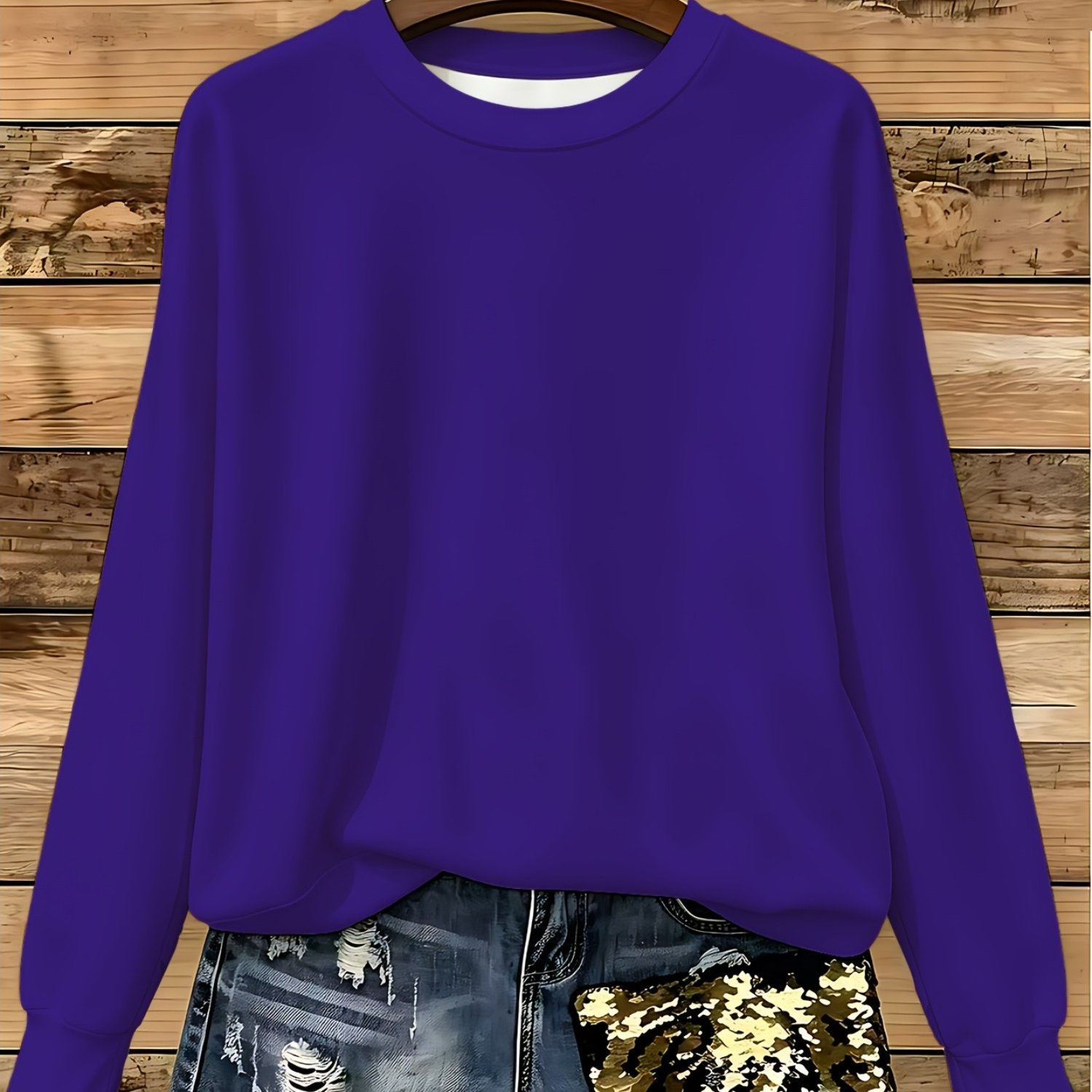 TEMU Solid Color Long Sleeve Round Neck Sweatshirt, Casual Long Sleeve Round Neck Top, Women's Purple Orchid Casual Sweatshirt, Suitable For Autumn