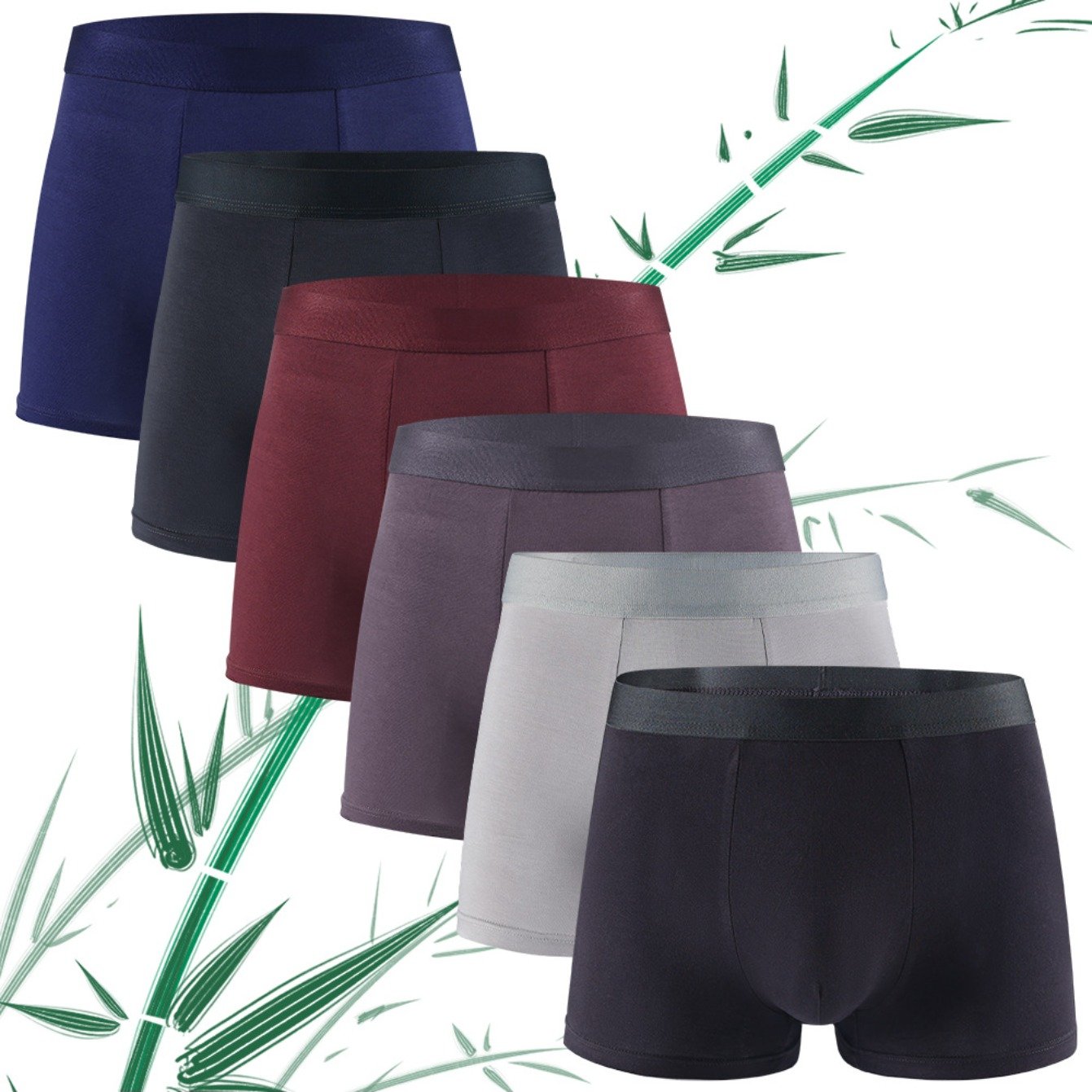TEMU 6pcs Men's Bamboo Fiber Boxer Briefs, Moisture-wicking Breathable Underwear, Suitable For Sports And Daily Wear, Boxer Style Smooth Fabric