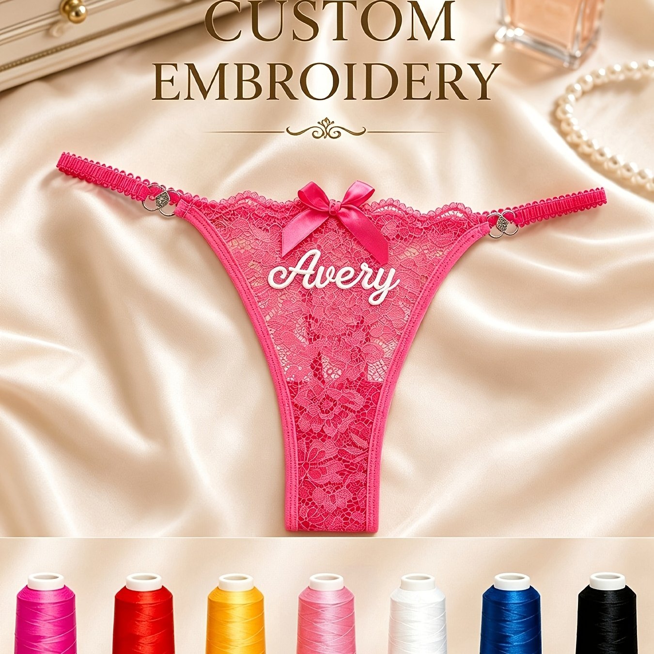 TEMU 1 stuks Gepersonaliseerde Tailleband met Naam, Geborduurde Kant, Meisjes Sexy Lingerie Ondergoed met Hartjes, Strikjes, Elastische Bandjes,