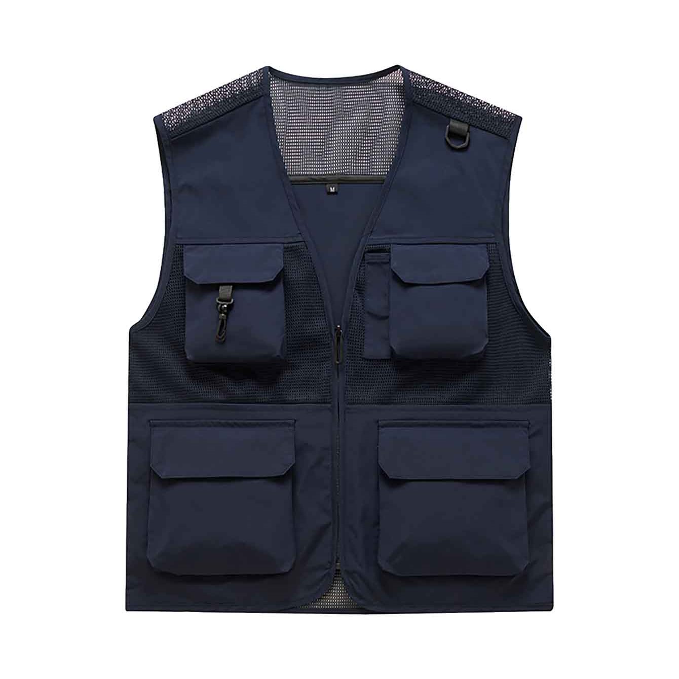 TEMU High-quality Multi-pocket Large-capacity Solid Color Fishing Vest For Men, Casual Fashion Vest For Hiking And Outdoor Activities, Simple Men's