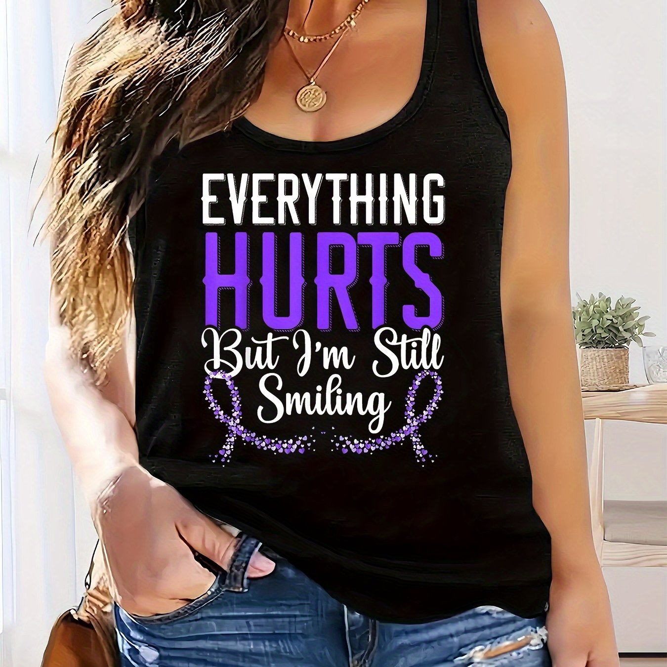 TEMU Plus Size, Plus Size Fashion Casual Women's Vest, Letter Print Pattern, Sleeveless Vest, Suitable For Spring And Summer Season, Breathable And