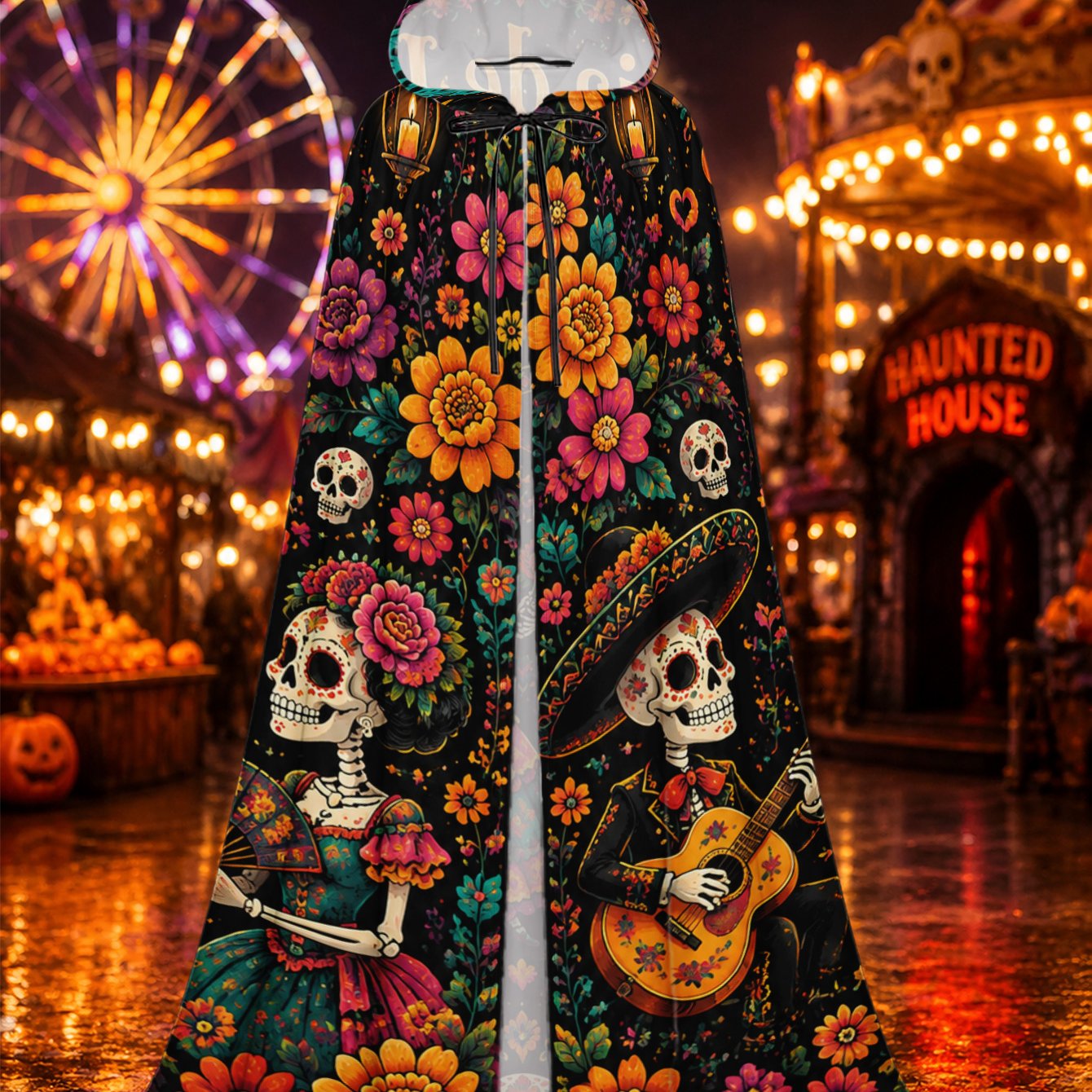 TEMU 1pc, Full-length Costume Cape With Celebration Elements, Long Hooded Polyester Cloak For Men And Women, Great For Halloween Haunted House ,
