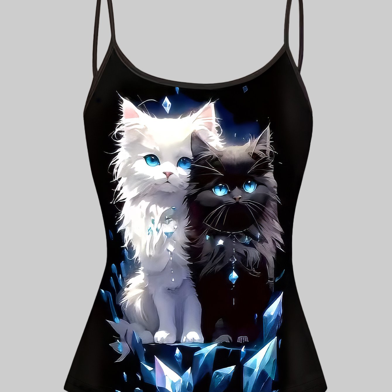 TEMU 1pc Twin Cats Print Spaghetti Strap Camisole Top, Style