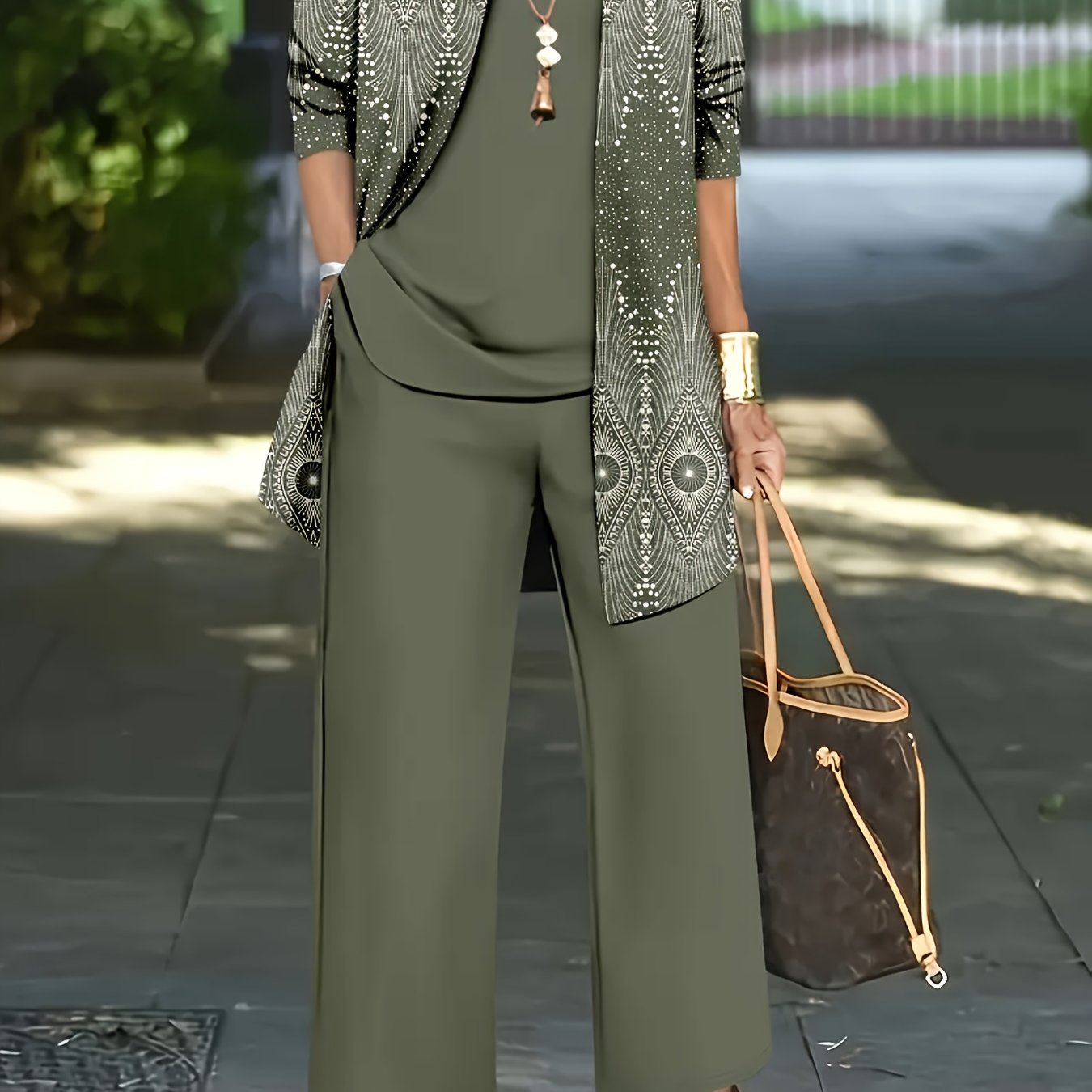 item picture 3  womens set essential daily wear elegant womens 3  outfit chic ethnic style printed   vest and wide leg pants high stretch fabric fashion streetwear floral print   high stretch fabric