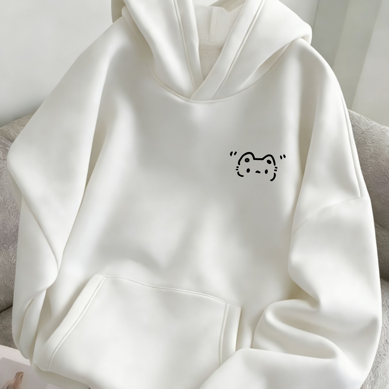 TEMU Women's Spring, Autumn, Winter -lined Loose Hooded Sweatshirt - , Niche, Minimalist, Age-reducing, Versatile,, Daily Casual, , Soft And Cute,,