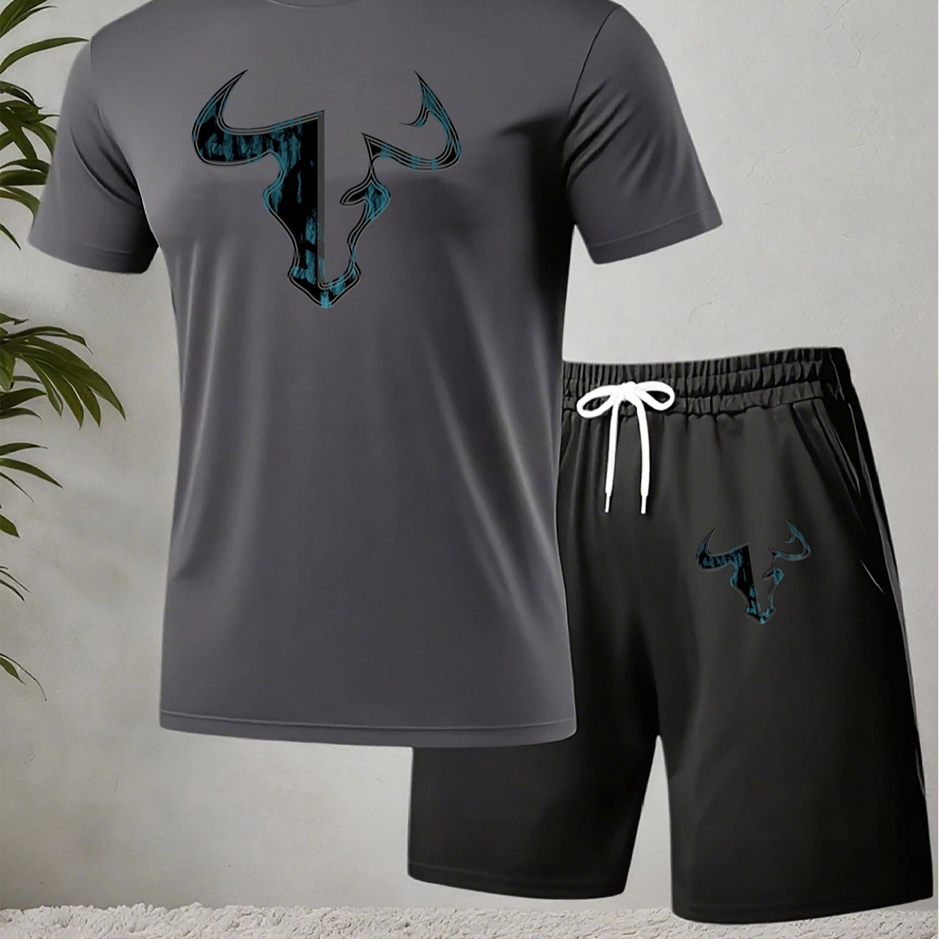 TEMU Summer Men's Casual Sports Short Sleeve T-shirt And Shorts 2pcs Set, Knitted Polyester Fabric, Comfortable And Breathable- Sports Set