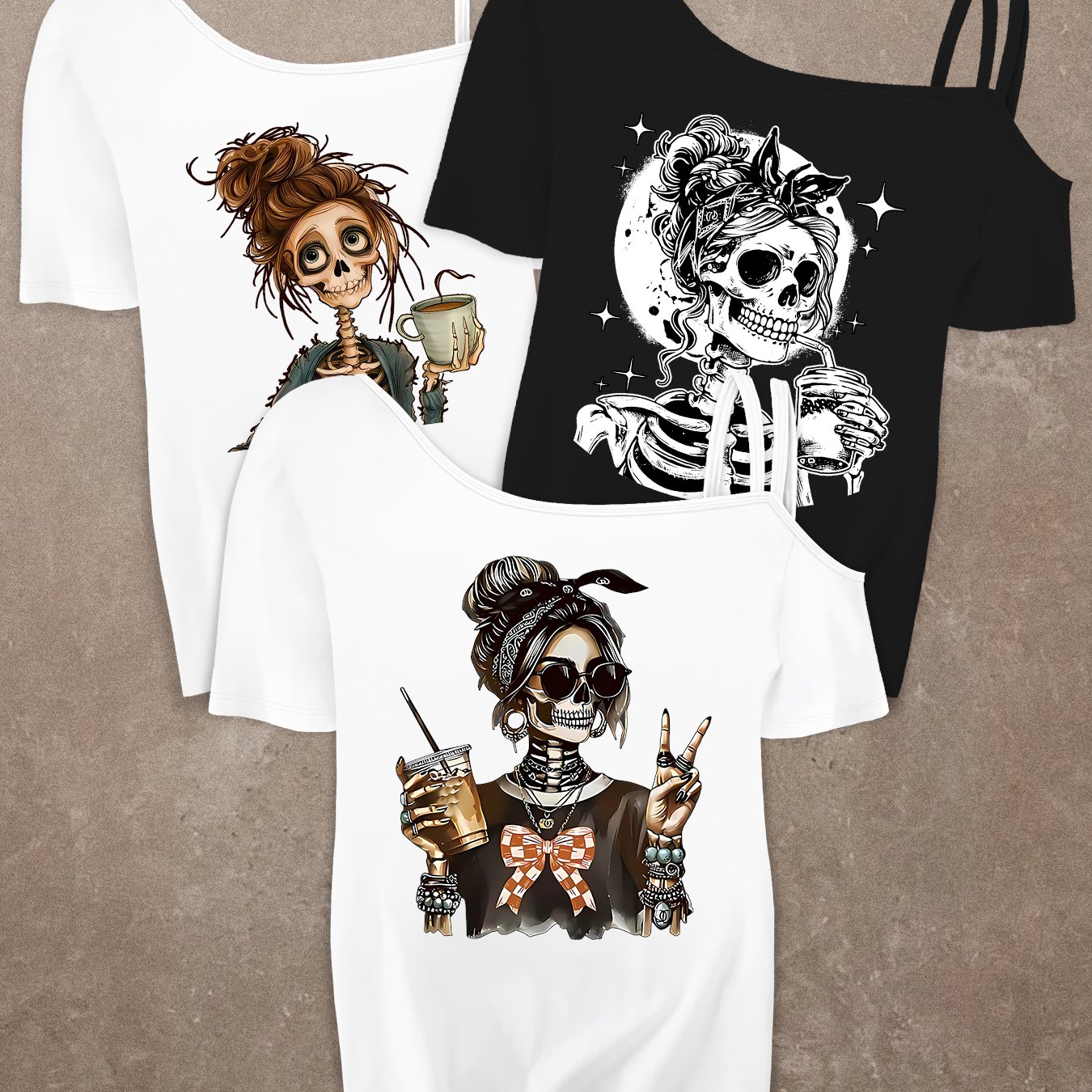 TEMU Skull Pattern 3pcs Set, Beautiful Women's Top, Loose Fit, Sporty, Elegant, Party, Fashionable Gift, Soft, Machine Washable, Casual, Cute, Soft,