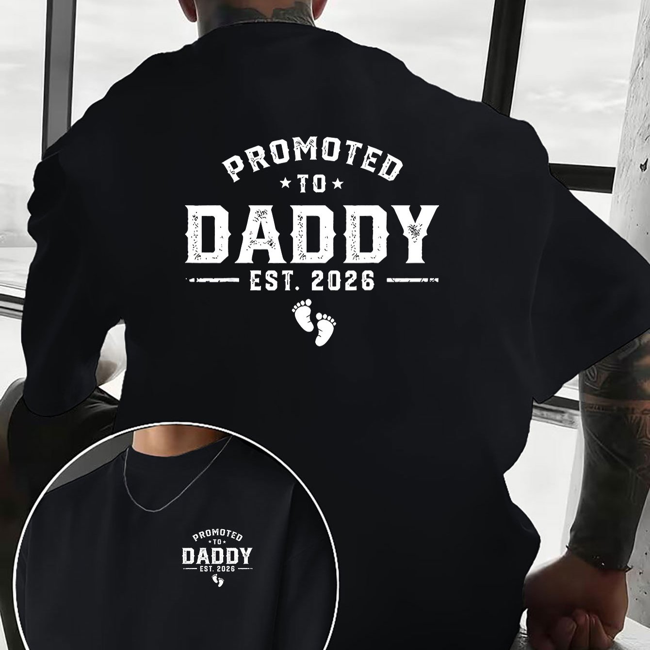 TEMU 's Casual T-shirt With A Creative , Featuring " To Daddy" Print. Warm And Humorous, It Expresses With Double-sided Graphic Printing On The Front