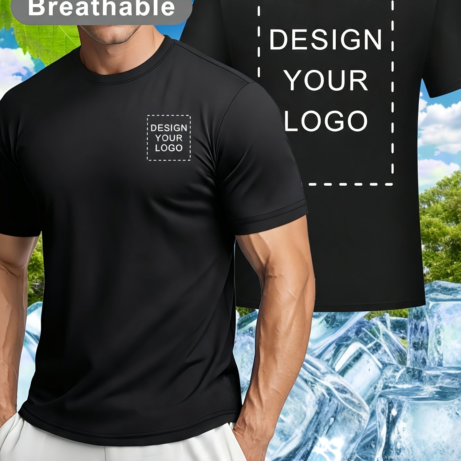 TEMU [custom Item] Men's Quick-dry T-shirt, Personalized Short Sleeve Customization, Customizable Chest And Back, Unique Print, Moisture-wicking And