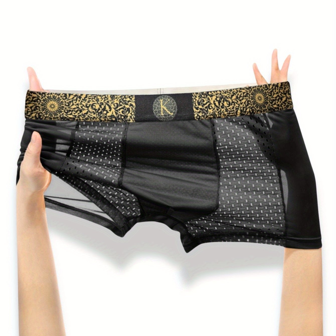 TEMU 1pc Style Comfortable Underwear, Polyester Knit Briefs Net - , , Light , Sky