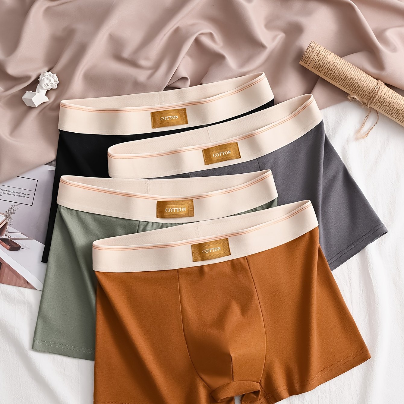 4-pc Of Plain Boxer Briefs For Men, Easy Boxer Shorts, Breathable, Comfortable, Trendy, Fashionable, And Sporty