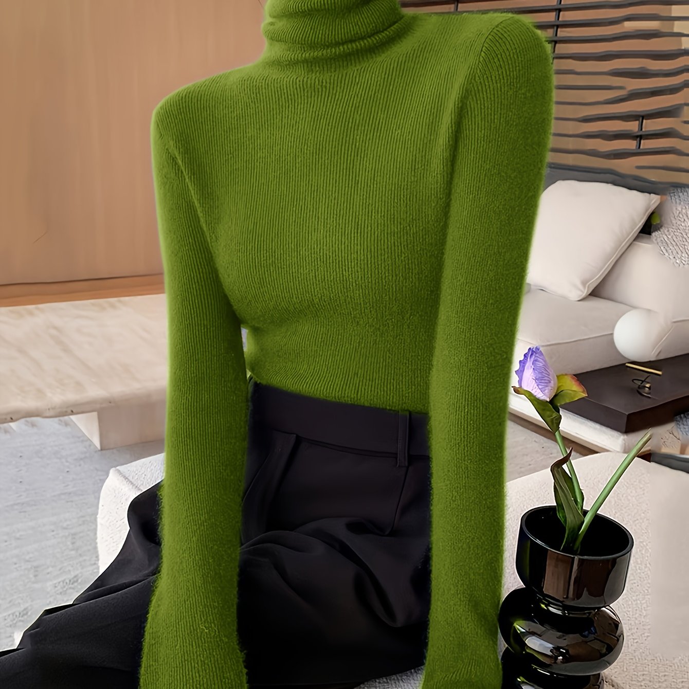 New Autumn/winter Early Spring High-neck Sweater For Women, High-end Slouchy Neck Base Layer Top