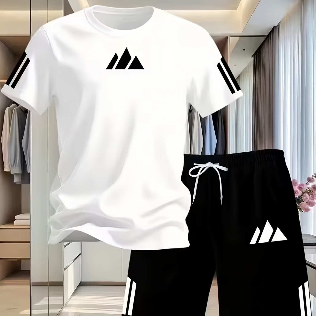 TEMU Men's Casual Sports Fashion Short Sleeve And Shorts 2pcs Set, Trendy 2d Print Pattern, Men's Summer Short Sleeve And Shorts Athletic 2pcs Set,