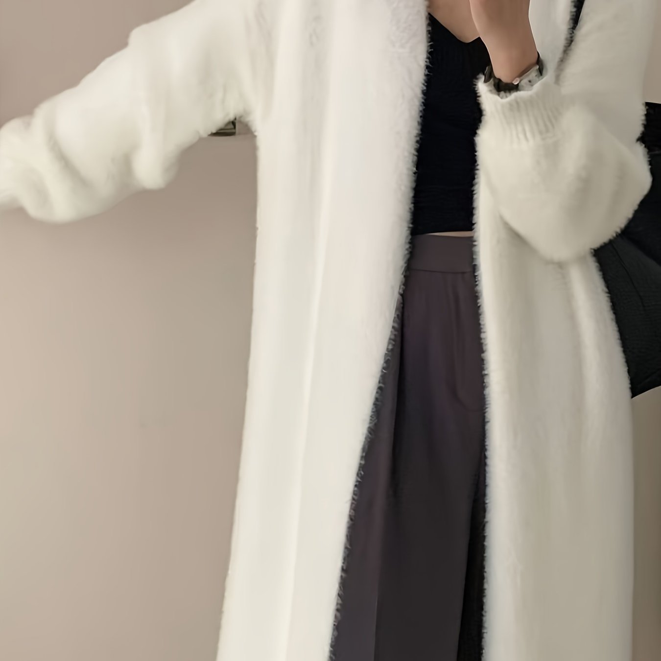 Autumn And Solid Color Lazy Style Over-the-knee Mink Cardigan Sweater, Soft Long-sleeve Loose Mid-length Knitwear For Women