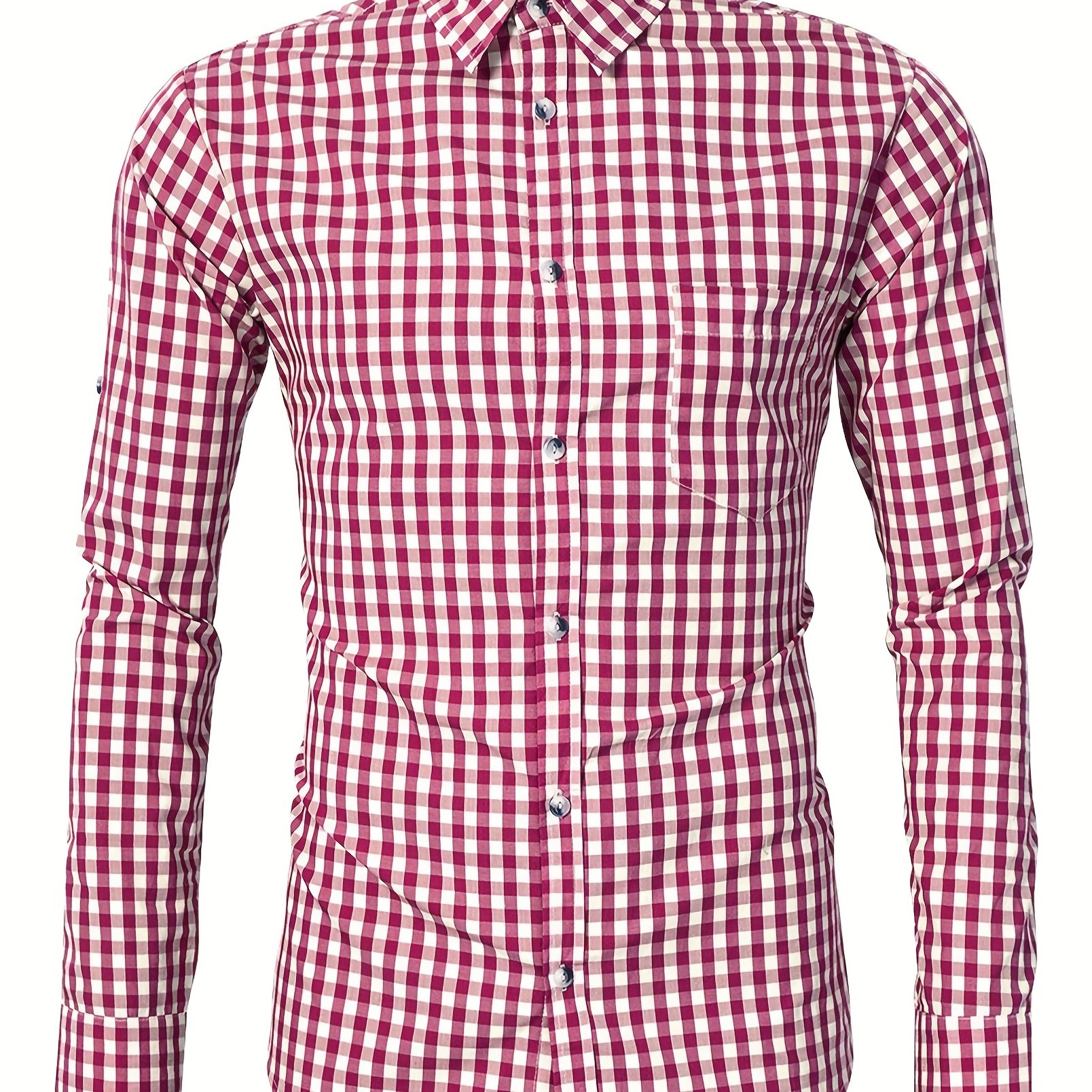 Image of Traditional Shirt Slim Fit Men's Checked Shirt Casual Shirt Long-sleeved Shirt Embroidered
