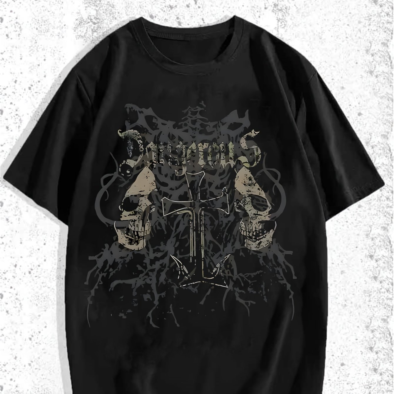 TEMU 1pcskull Cross Retro Dark Style Printed Pattern Women's Neck Short Sleeve T-shirt, Short Sleeve Round Neck Casual Top Suitable For Summer, The