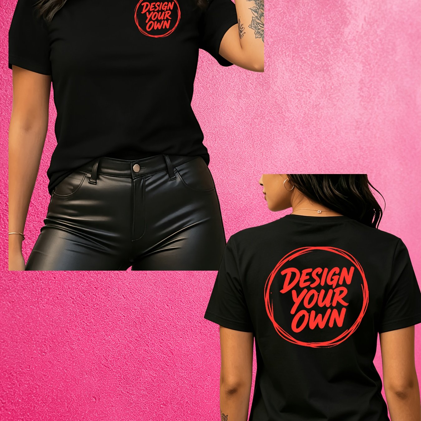 TEMU Custom Printed Round Neck Short Sleeve Women's T-shirt, Casual Wear, Versatile Fashion Style, Front And Back Customization Available, Bulk