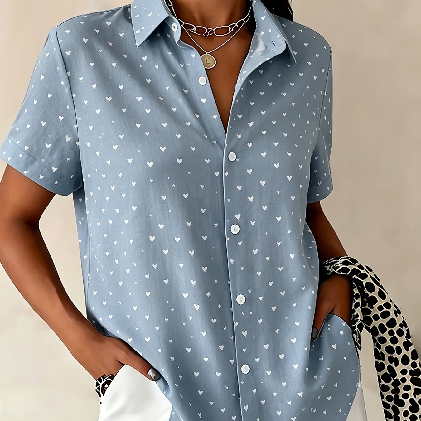 TEMU - Women's Casual Individual Short Sleeve Button-up Shirt Fashion Lapel Open Front Blouse Women's - [printed Design-not Textured]