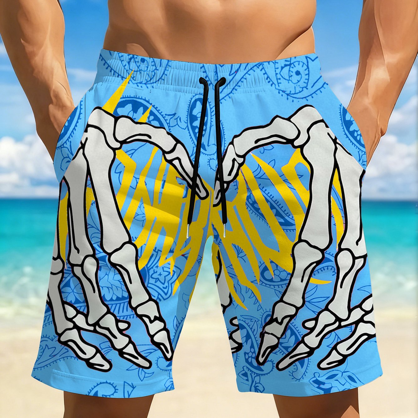 TEMU Men's Quick-drying Breathable Beach Shorts, Featuring Colorful Printed Designs, Elastic Waistband With Drawstring, And Pockets, Shorts Are