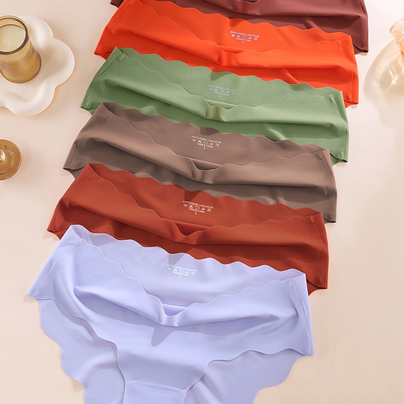 TEMU Set Of 6 Women' Wave-edge Panties, Made From Fabric, Featuring A High-waisted , Breathable Triangle Cut Suitable For Everyday Wear