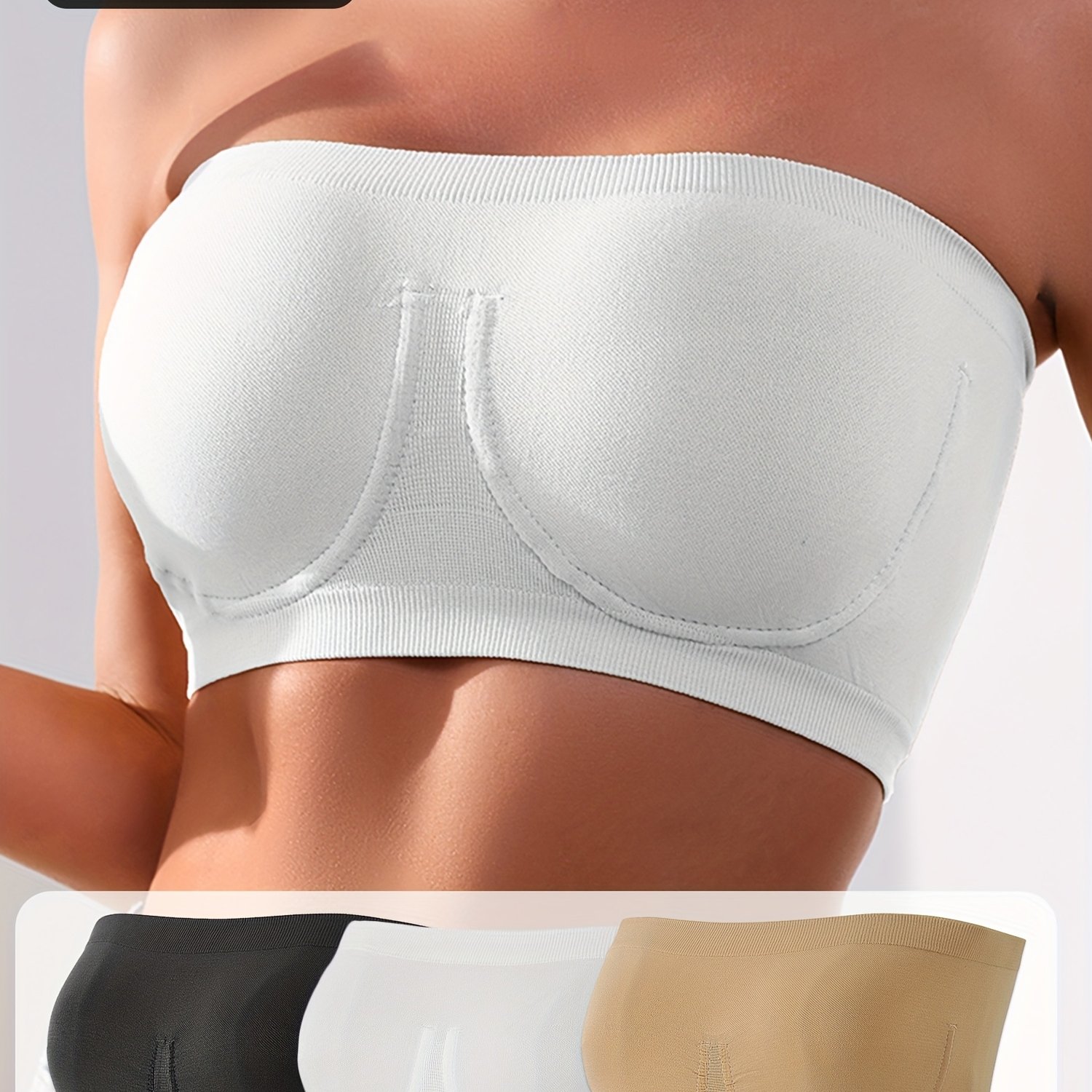 Image of 3pcs Set Of Elegant Women's Plus Size Bandeau Bra, Thin Seamless High-elastic Non-constricting Gathering Anti-exposure Women Daily Wear