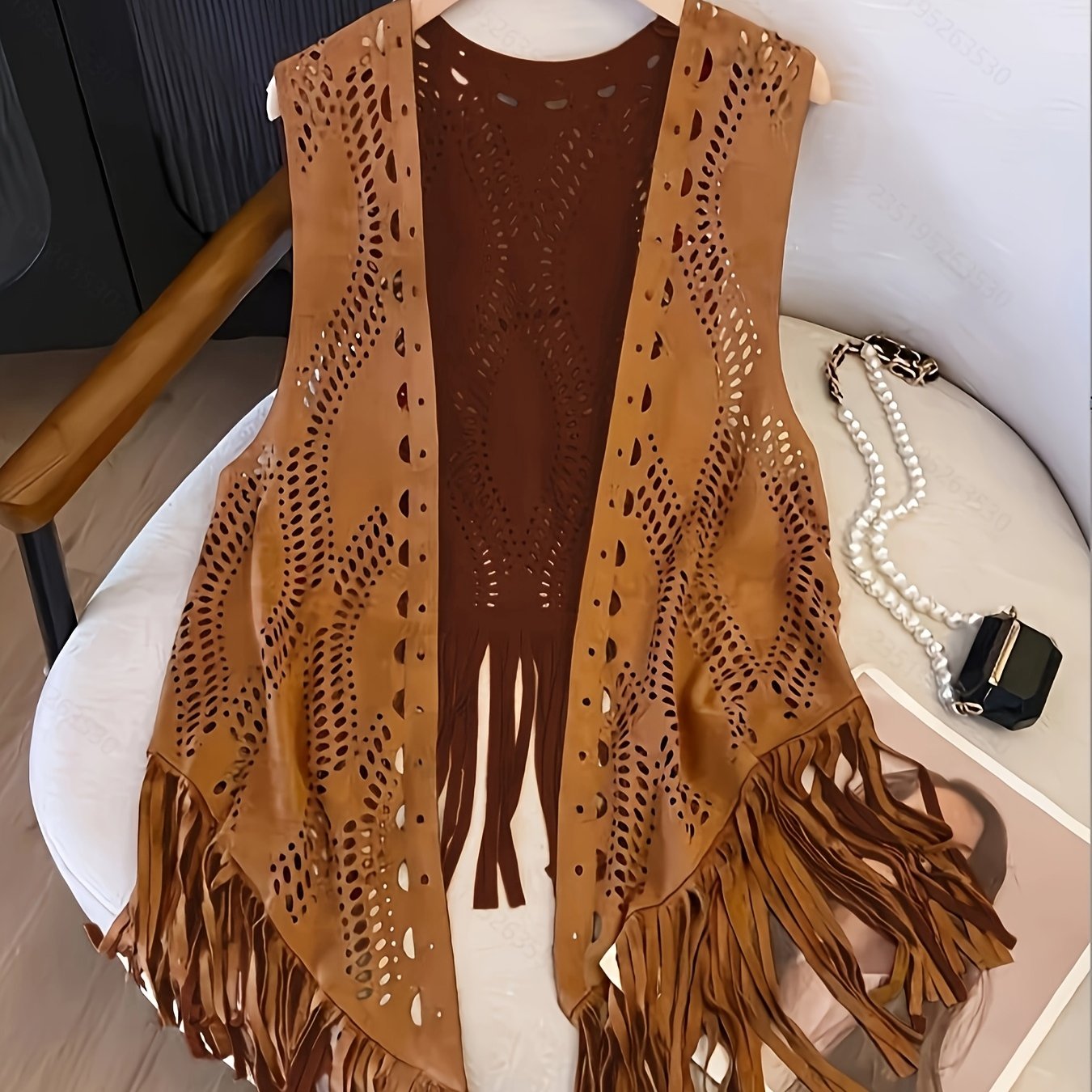 E-shop Sommermode Neue Einfarbige Hohle Quaste Offene Weste Jacke Damen