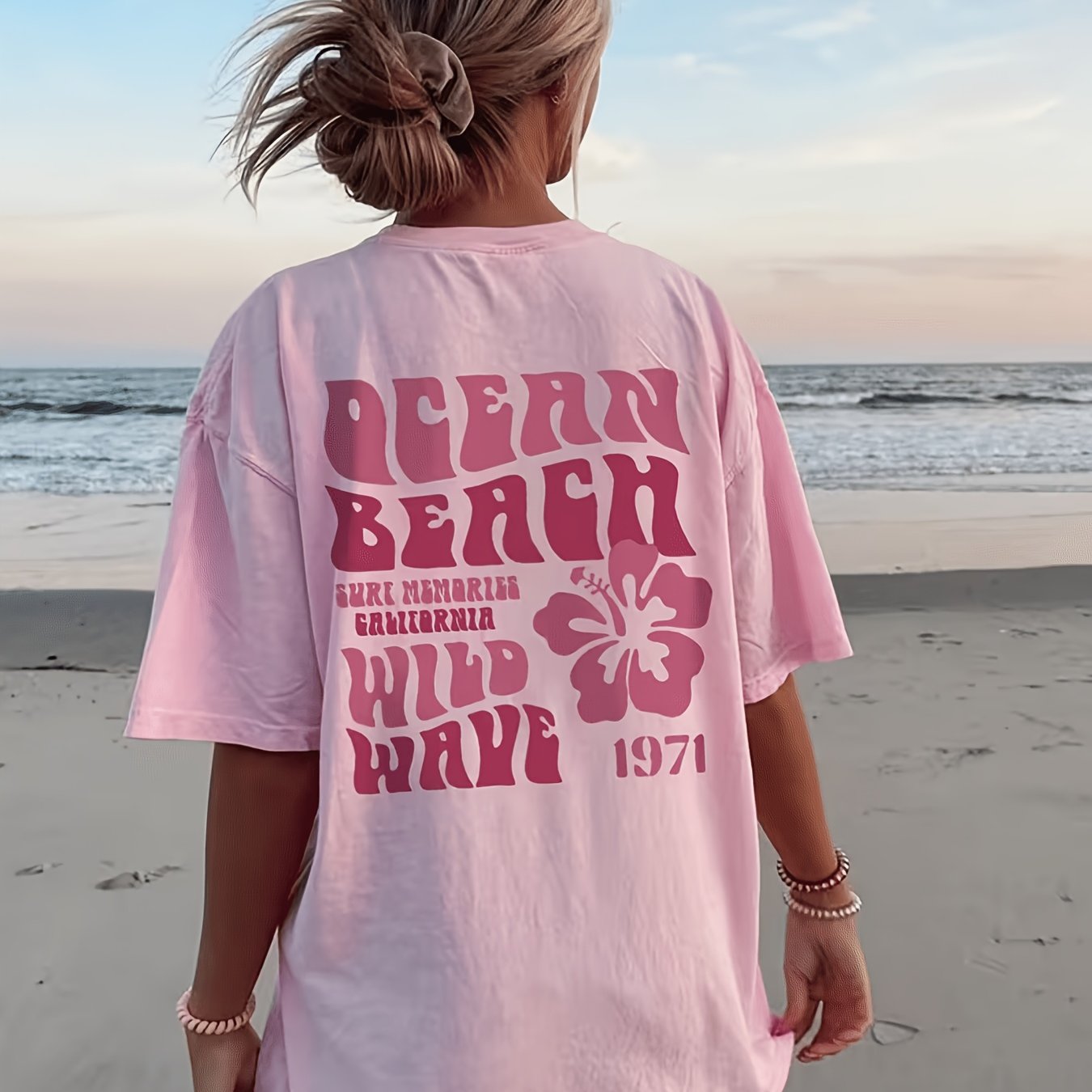 TEMU Printed With 'enjoy The Beach And Sunshine' Pattern And Slogan, A Women's Casual Crew Neck Short-sleeve T-shirt, Suitable For And Water Play,